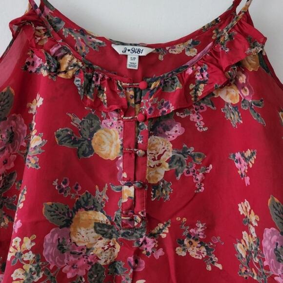 SILK FLORAL Ruffles Spaghetti Straps Tank top S / P - Picture 2 of 7